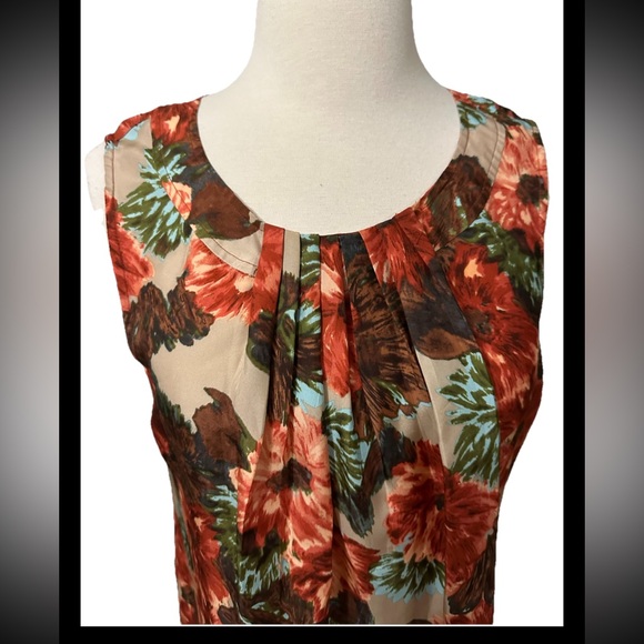 Talbots Sleeveless Floral Orange 100% Silk Blouse Top Shell Size 8 Medium Career - Picture 2 of 9